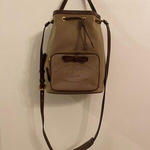 Prada Tan Canvas Bucket Bag